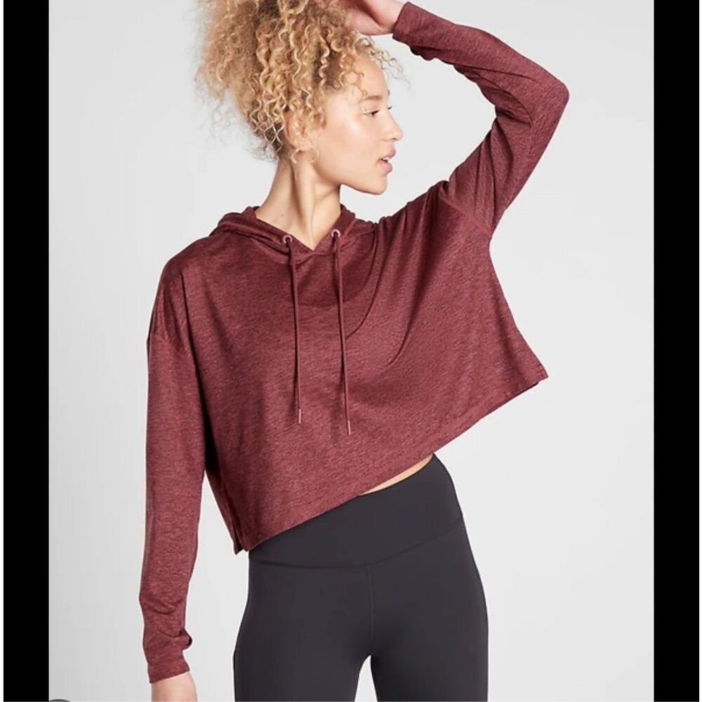 Athleta Uptempo‎ Short Hoodie Cropped Heathered Red size Large